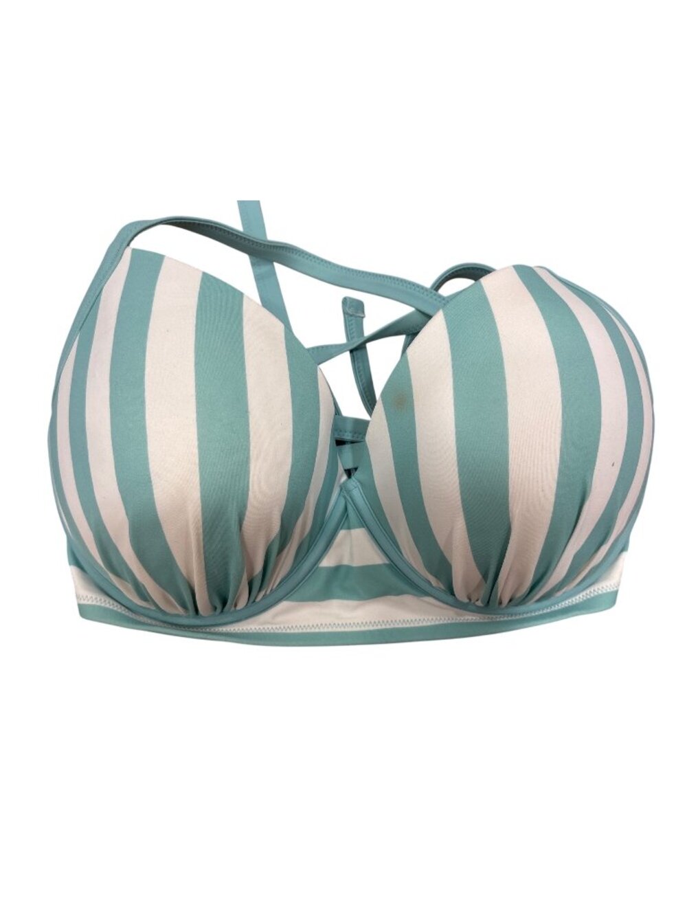 Shade & Shore 38 DD Aqua White Striped Padded Bikini Top Retro Cozycore NWT